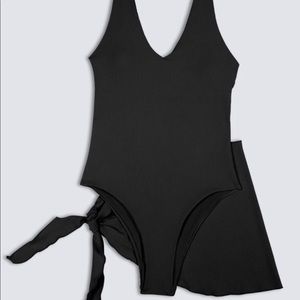 SHEIN One Piece Black Bathing Suit with Sarong